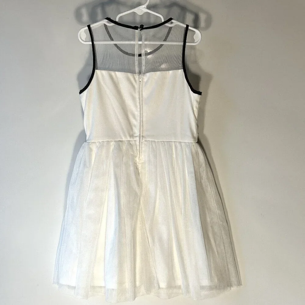 Sequin Hearts SZ8 White Sheer Mesh Overlay Dress w/Navy Wedding Dressy Formal